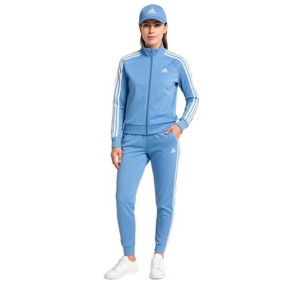 Adidas Blue Three Stripe Design Zip Up Jacket Tracksuit US Small - Picture 1 of 16